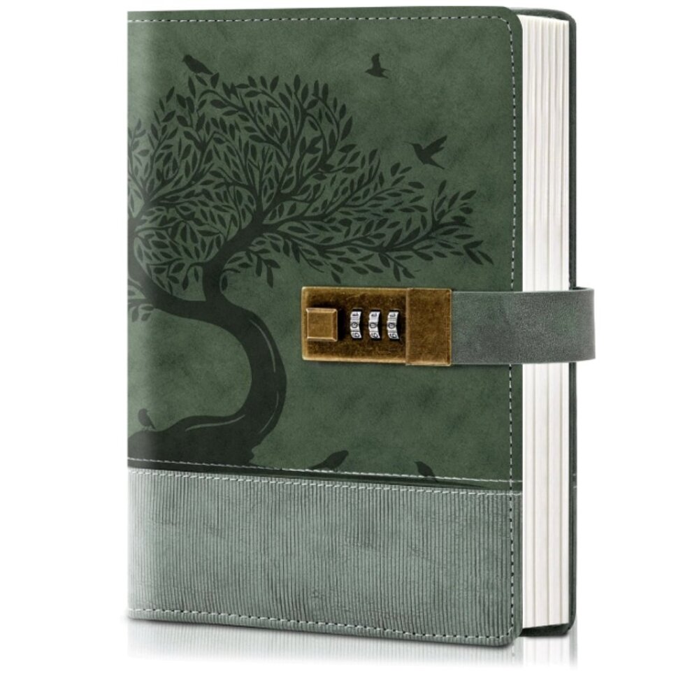 Vintage Green Tree of life Diary with Lock 256 Pages Leather Password Journal